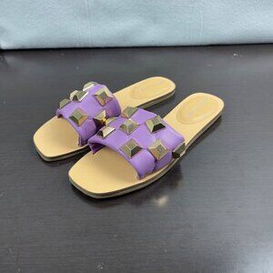Marc Fisher Studded Open Toe Slide Sandals Purple Gold Size 6.5